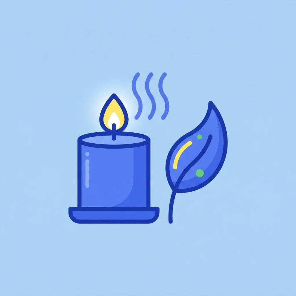 Ilustración de una vela aromática con vapor, representando relajación